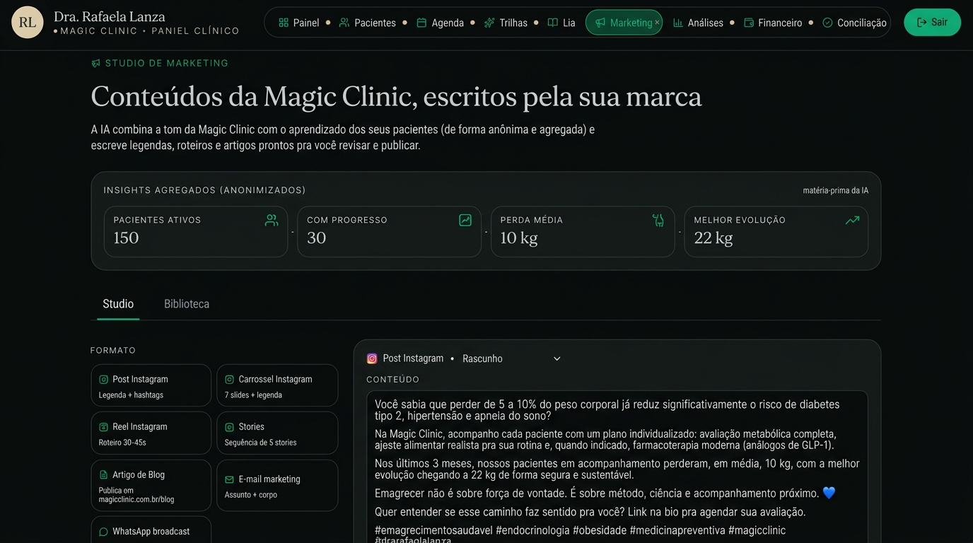 Studio de marketing com conteúdo gerado pela IA